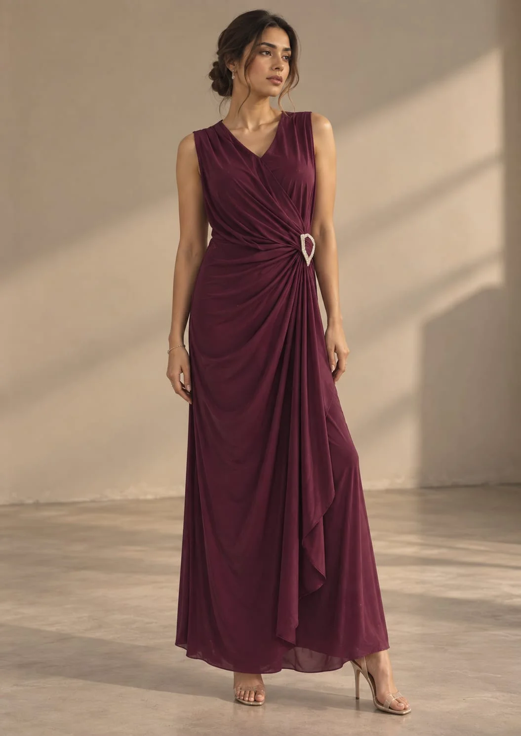 Party Wear Shimmer Maxi Dress (With Sleeves)