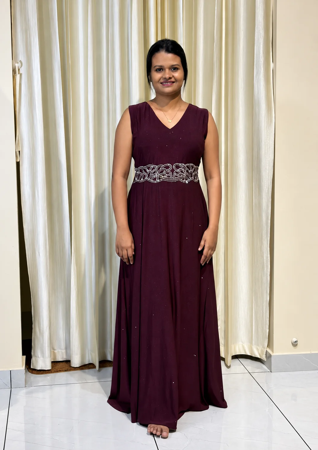 Party Wear Fit and Flare Maxi Dress (With Sleeves)