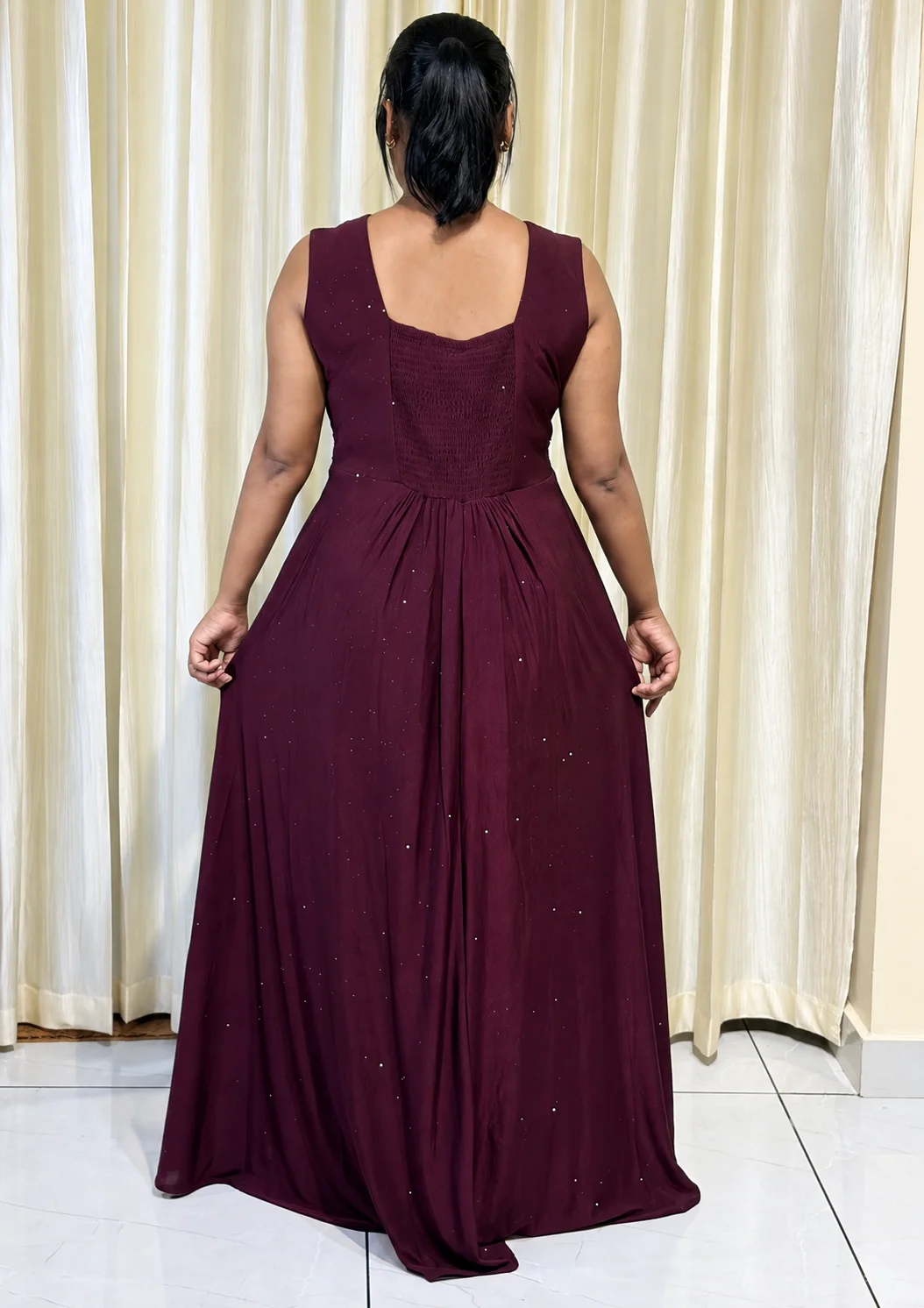 Party Wear Fit and Flare Maxi Dress (With Sleeves)